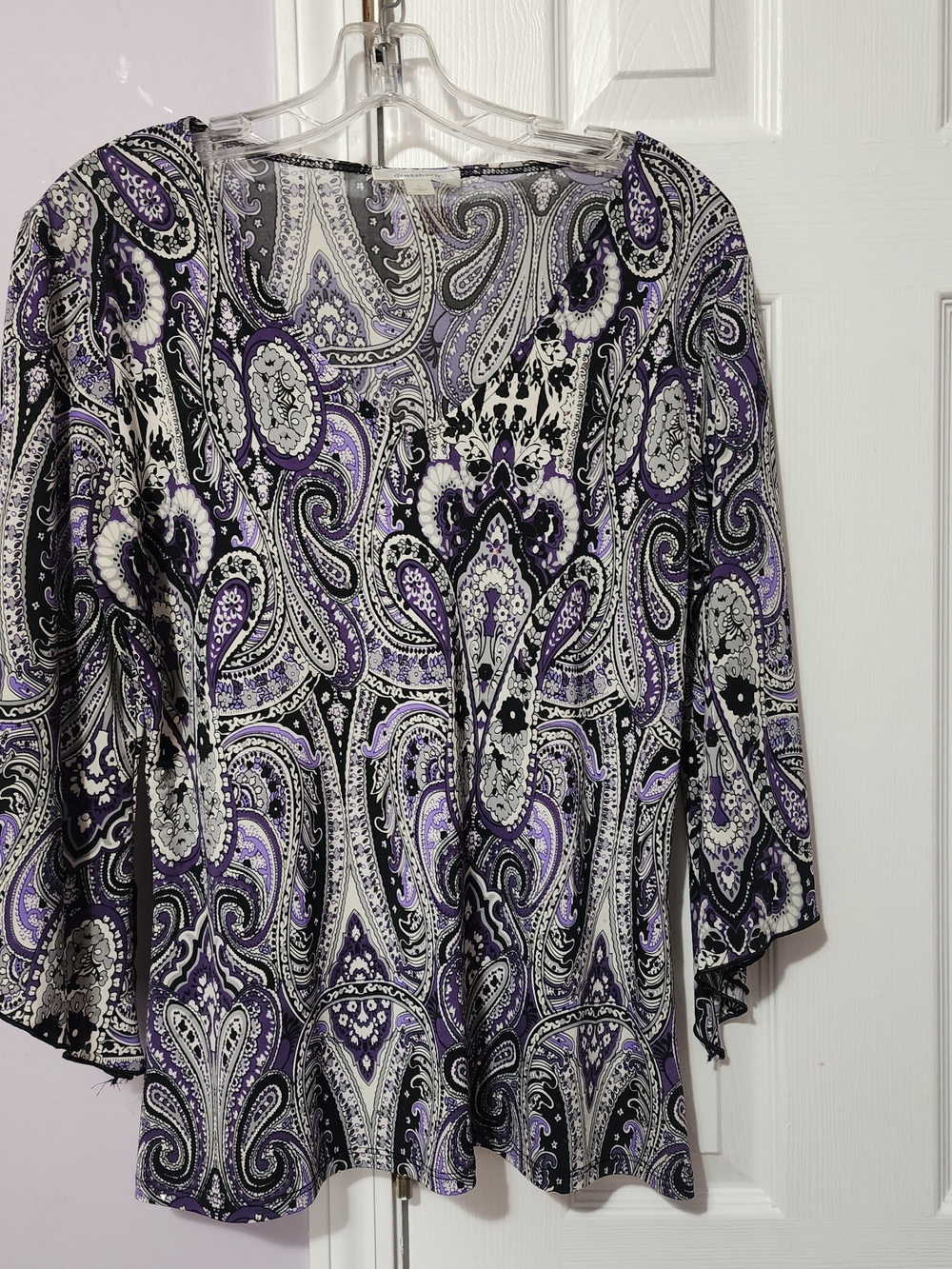 dressbarn Purple and Black Paisley V-Neck Blouse